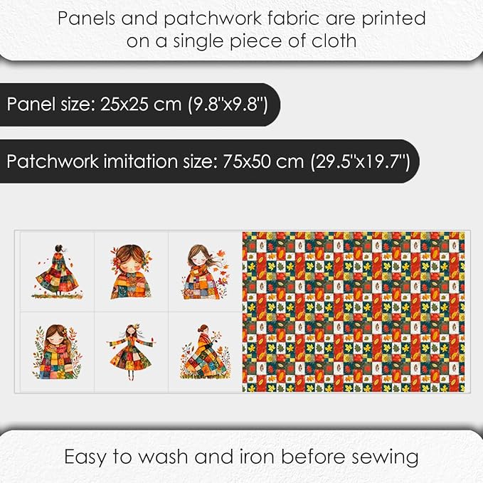 Autumn Girls Patchwork Cotton Fabric Panel – 6 Designs + Bonus Patchwork Sheet - Image 4