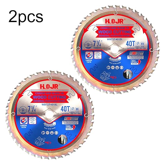 2-Pack 7-1/4" 40-Tooth 5/8" Arbor Circular Saw Blade, Framing/Universal Wood Cutting Saw Blade, Special Anti-Thermal Adhesion Coating on Cutting Edge-TA, 7-1/4" 40T 5/8"
