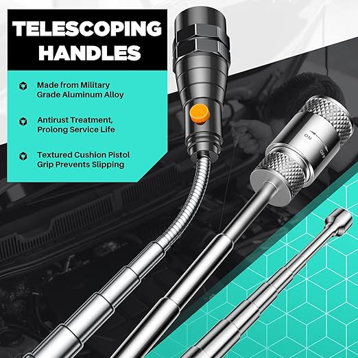 Telescoping Magnetic Pickup Tool Set, Inspection Mirror Telescoping, LED Flashlight, Cool Gadgets for Men, Gifts for Dad, Husband, Kids, Boyfriend, Magnet Stick