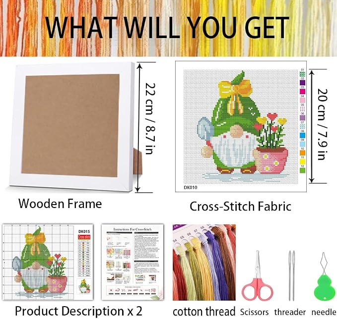 VIGEGU Gnome Cross Stitch Kits for Beginners, Flowers Stamped Cross Stitch for - Image 3