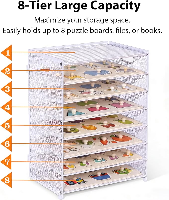 8-Tier Puzzle Organizer Rack, Wooden Puzzle Storage Holder - Image 3