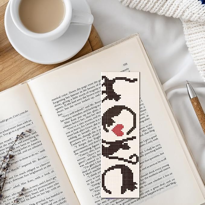 FREEBLOSS 6 Set Cross Stitch Bookmark Kit Stamped Cross Stitch Kit Black Cat - Image 7