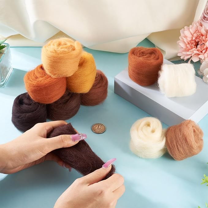 Boutigem 11 Colors 55G Brown Needle Felting Wool Roving, DIY Craft Spinning - Image 4