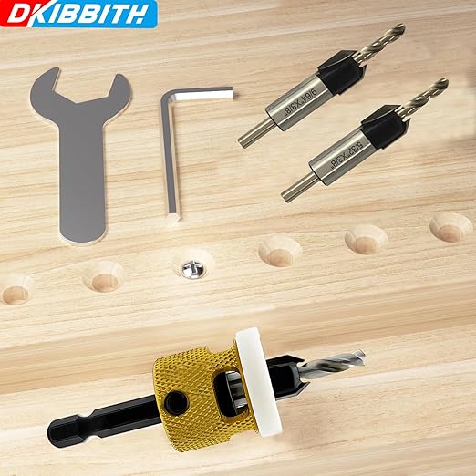 3 Pcs Countersink Drill Bit Set, HSS M2 Tapered Bits #10#12#14-1/8" 9/64" 5/32" Drill, 3/8” 82° Counter-Bore, 1/4” Hex Shank, with Adjustable Depth Stop for Accurate Woodworking with Carrying Case
