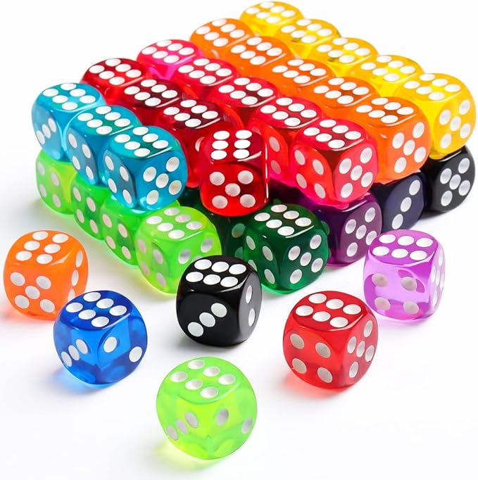 50 Pieces Dice Set, 14mm Bulk 6 Sided Colored Dices by jrceliy