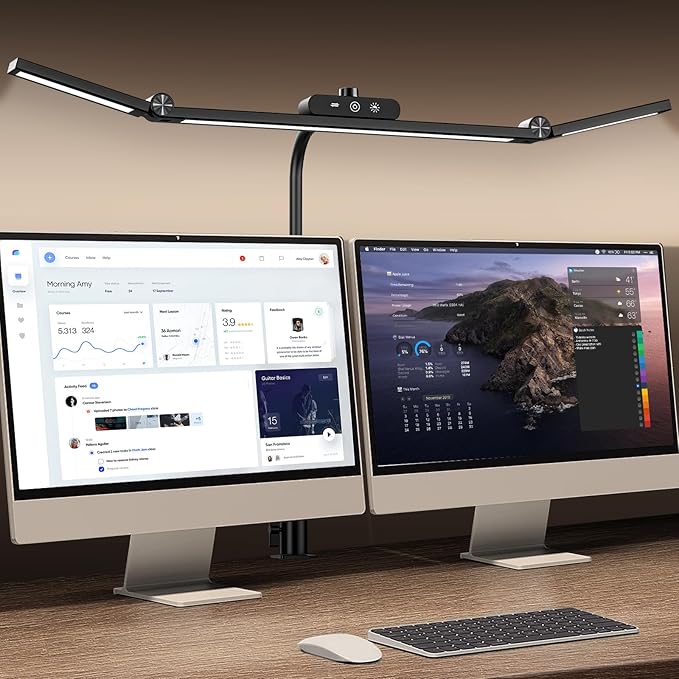 LED Desk Lamp with Clamp, 24W Architect Light, Auto-Dimming, Stepless Brightness Control, Atmosphere Lighting for Home Office