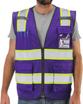 Dib Safety Reflective Mesh Vest High Visibility Two Tone with Pockets and Zipper, Purple Mesh with Yellow Trim XL