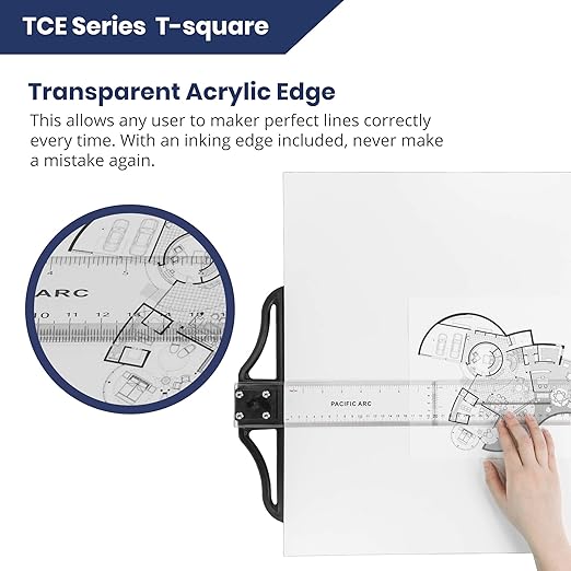 2 Pack - Pacific Arc 36 Inch T Square, Traditional Acrylic Graduated in Inch and Metric, Detachable Head