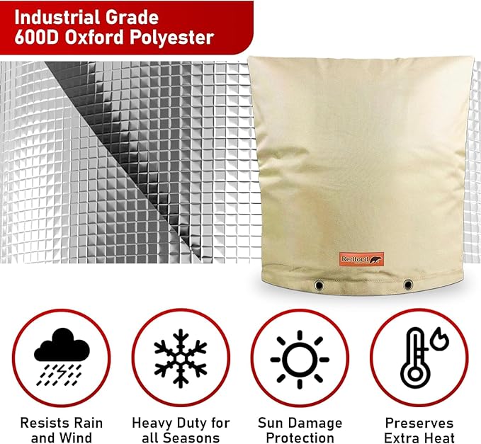 Redford Supply Co. Cold Snap (5°F) Backflow Preventer Insulation Cover, 36"W x 36"H, Pipe Insulation, Water Sprinkler Covers for Outside, Sprinkler Backflow Cover for Winter, Well Pump Bag (Beige)