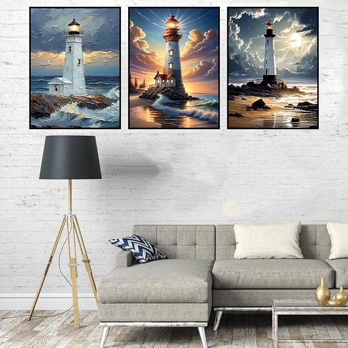 3 Pack Diamond Art Kits for Adults, 5D Lighthouse Diamond Painting Kits for - Image 2
