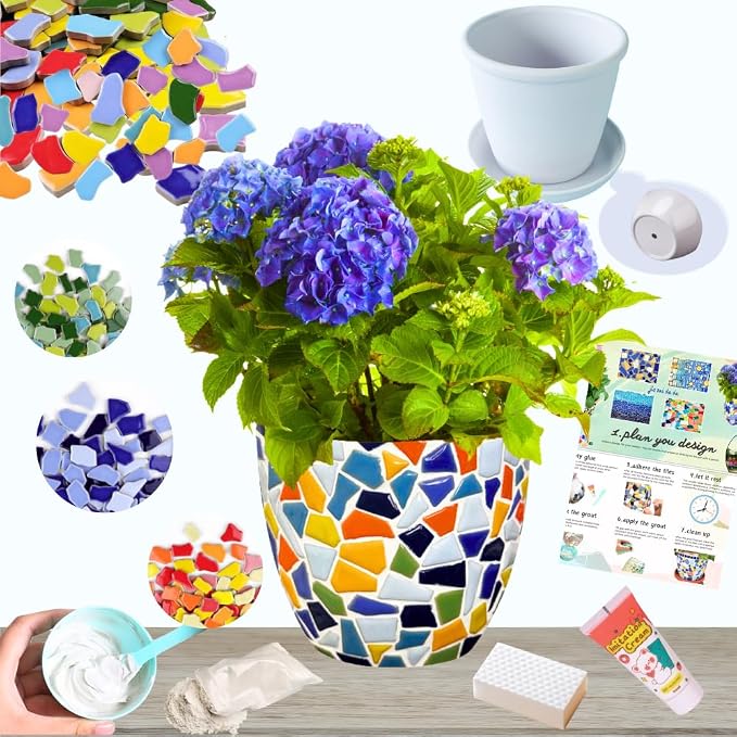 jiezaidada DIY Mosaic Planter Kit – All-in-One Ceramic Tile Craft by Jiezaidada-MosaicArtCraft