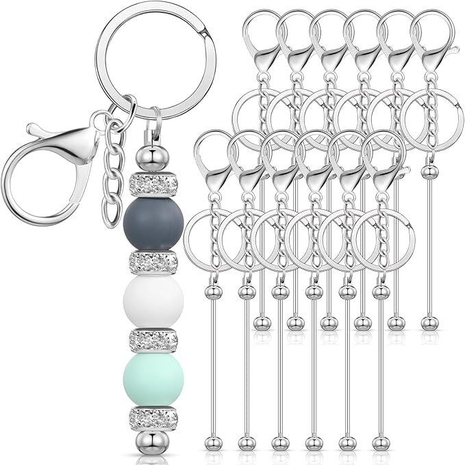 Tondiamo 12 Pcs Beadable Keychains Bars Bulk Blank Beaded Metal Keychain by Tondiamo