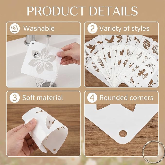 80 Pcs 3 Inch Small Nature Stencils, Reusable Flower Bird Butterfly Templates - Image 3