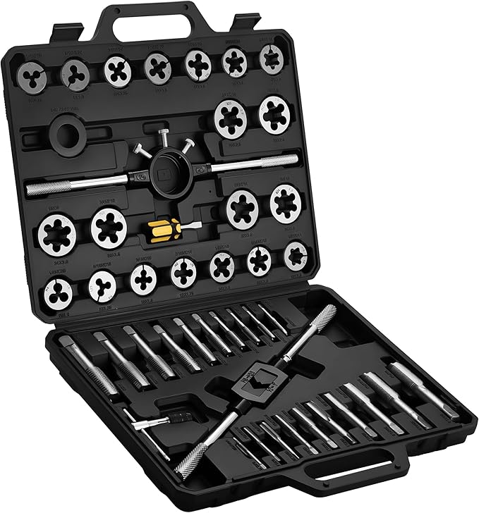 45 pcs Metric Tap and Die Set, Standard Tap Set and Die Tool Set for Threading and Rethreading Internal and External Threads, M6-M25 Thread Repair Kit