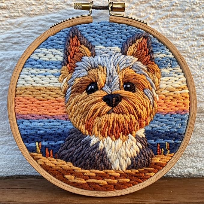 DIY Punch Needle Kits Yorkshire Terrier Dog Sunset by Unknown