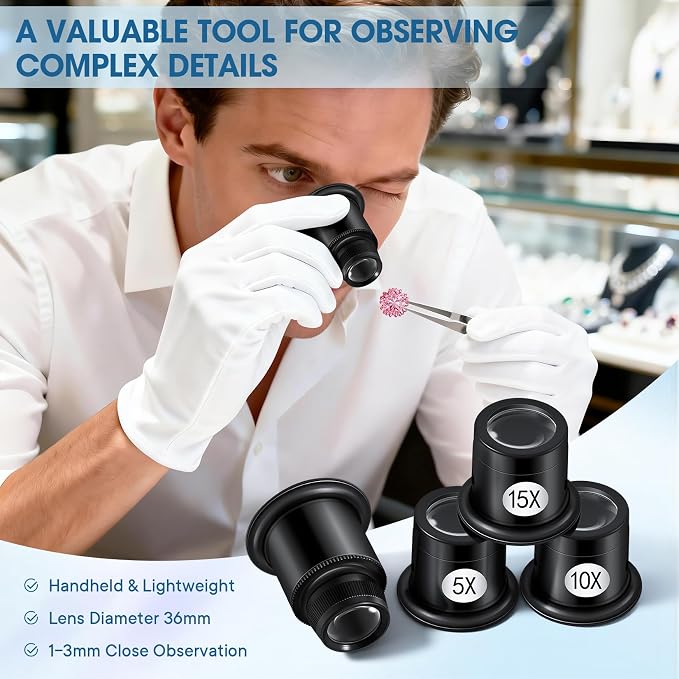 LXIANGN 5 Pcs Jewelers Loupe 5X/10X/15X/20X Portable Monocular Magnifier - Image 5
