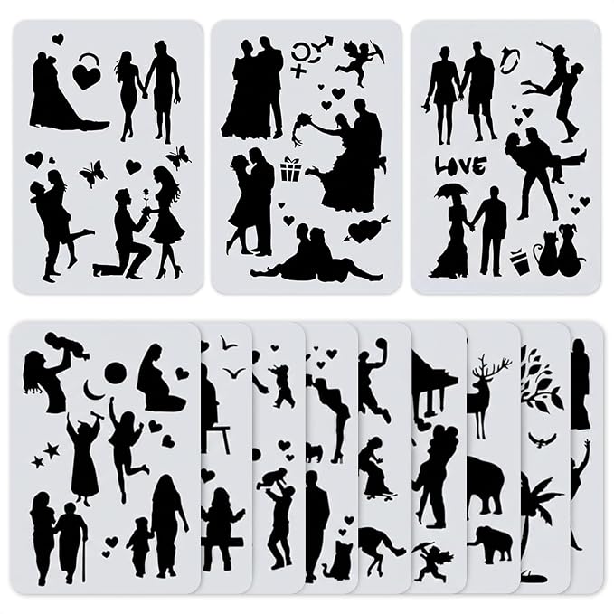 12 Pcs Large Silhouette Stencils by BURIUS