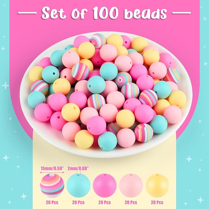 ASTARON 100 Pcs 15mm Silicone Beads - Image 2