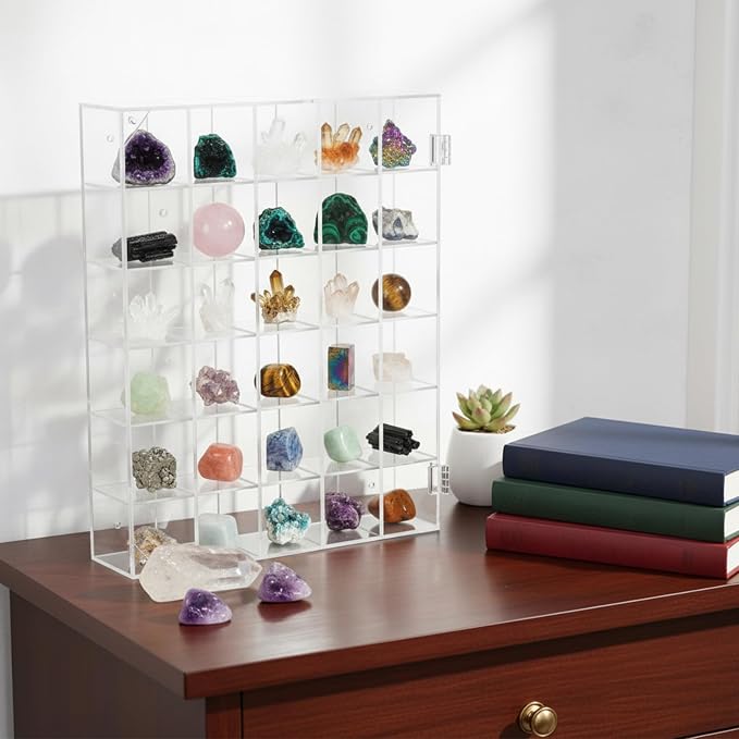 Adjustable Rock Display Case, 30 Grid Clear Acrylic Crystal Display Case - Image 6
