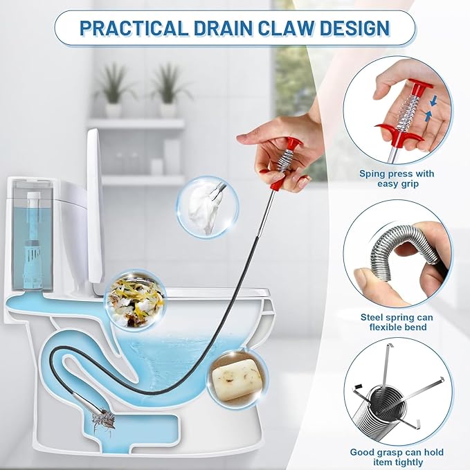 Flexible grabberDrain Snake Tool - The Ultimate 33inch Flexible Grabber for Hair, Unclog Any Drain in Minutes! Gunk & Debris in Sinks, Showers & Tubs. No More Chemicals, Just Quick Results!