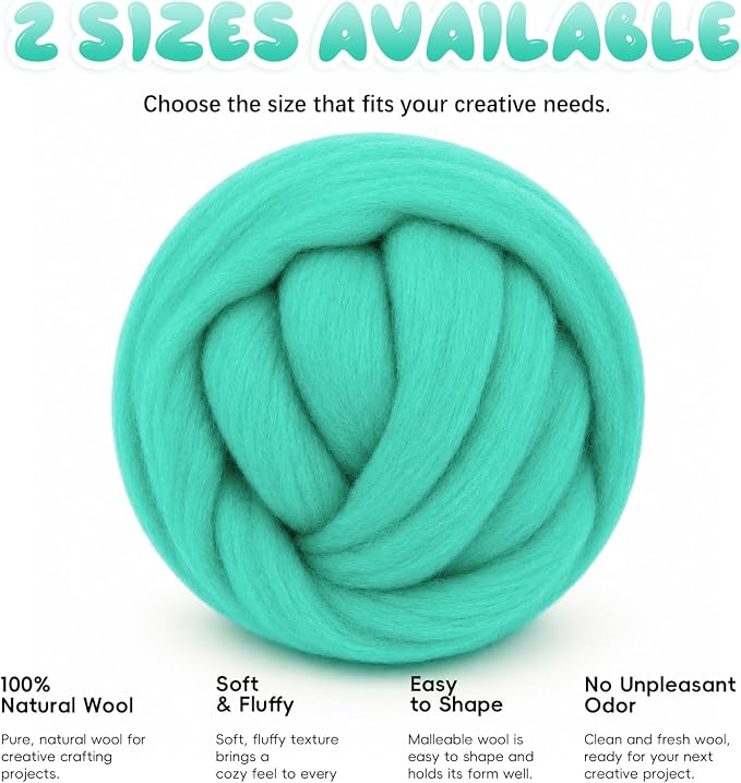 1.76oz Wool Roving: Needle Felting Wool White Roving Wool Felting Supplies Pure - Image 7