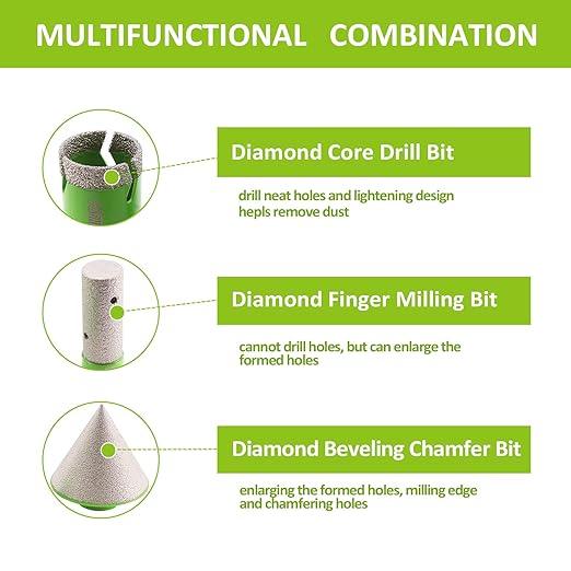 Diamond Core Drill Bits Set - 20/25/35/50mm+20F with 2" Diamond Beveling Chamfer Bits Tile Hole Saw Kit for Porcelain Ceramic Tile Granite Marble