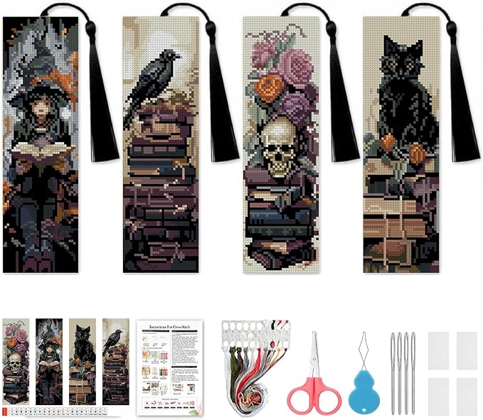 VIGEGU 4 Pcs Cross Stitch Kits for Beginners, Gothic Style Stamped Cross Stitch by VIGEGU