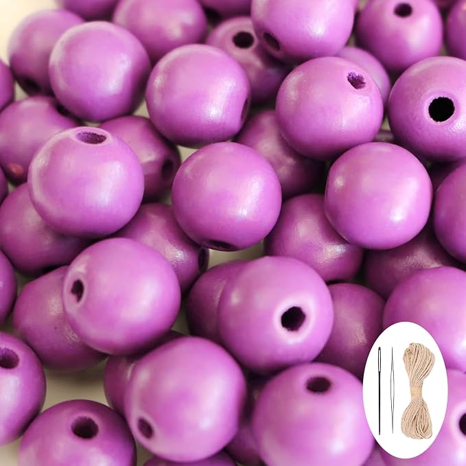 150Pcs Purple Wooden Beads - 18mm by SMANTA
