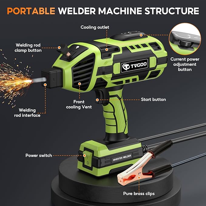 Portable Handheld Welding Machine - 110V IGBT Inverter Handheld Welder, 20-120A Portable ARC Welder with 5 Variable Current Adjustments,Hot Start & Anti-Stick for 3/32"-1/8" Welding Rods(Green)