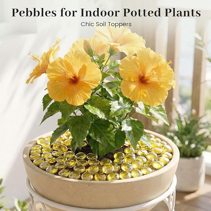 FUTUREPLUSX 1 LB Yellow Glass Marbles, Flat Marbles Glass Beads Vase | - Image 8