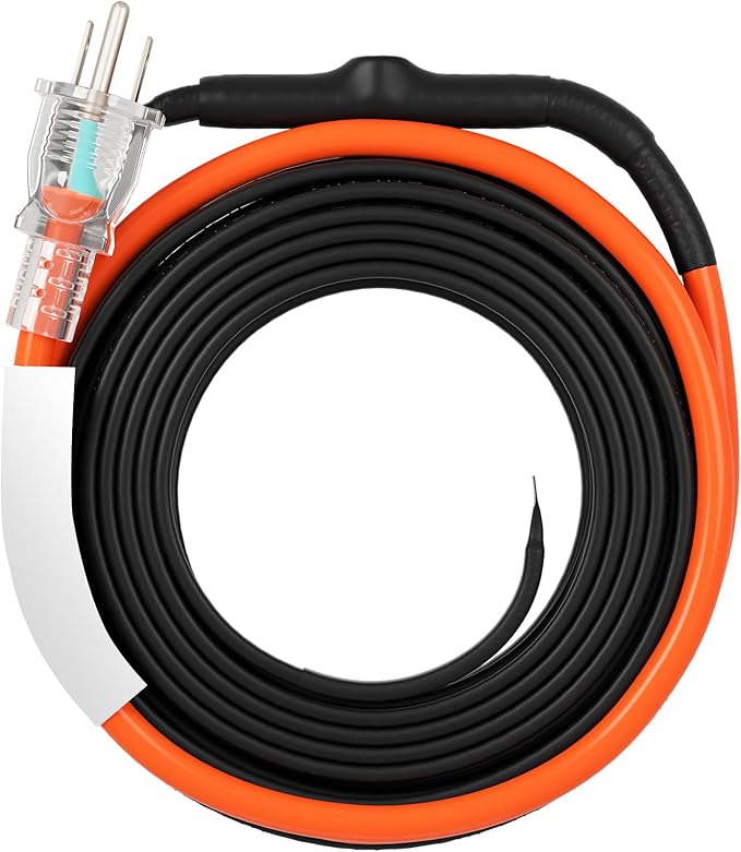VEVOR Self-Regulating Pipe Heating Cable, 15FT 5W/FT Heat Tape for Pipes Freeze Protection, Water Pipe Heat Cable with Built-in Thermostat Protects PVC Hose, Metal and Plastic Pipe from Freezing