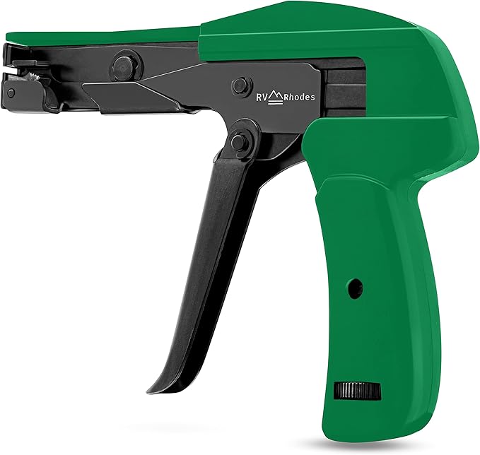 42711 Zip Tie Gun/Cable Tie Install Tool, Adjustable Tension with Built-In Cutter, for Nylon Ties up to 1/4”- Green