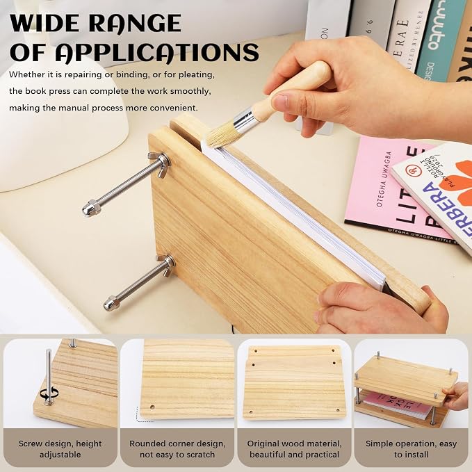 JUPEAN Book Press—7.9”x11.6” Wooden Book Binding Press Bookbinding Kit Flower - Image 3