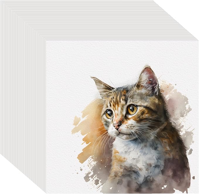 100PCS 6x6 Watercolor Paper Bulk, 140lb/300g Cold Press Thick Water Color Paper by KINLINK