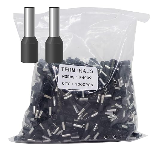 Fidioto 1000pcs AWG12 Terminal Connector Wire Insulated Cord Pin Ends Terminals for Electric, Industrial, Chemical Industry, Power Control System, etc. (Black-1000PCS-12AWG)