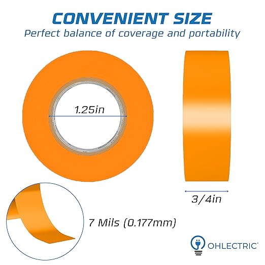 OHLECTRIC Professional Grade Vinyl Electrical Tape (1 Pack) Orange - 7 Mil Thick Flame-Retardant, Heat & Weather Resistant 3/4 Inch x 60 Feet | Ideal for Contractors & Electricians