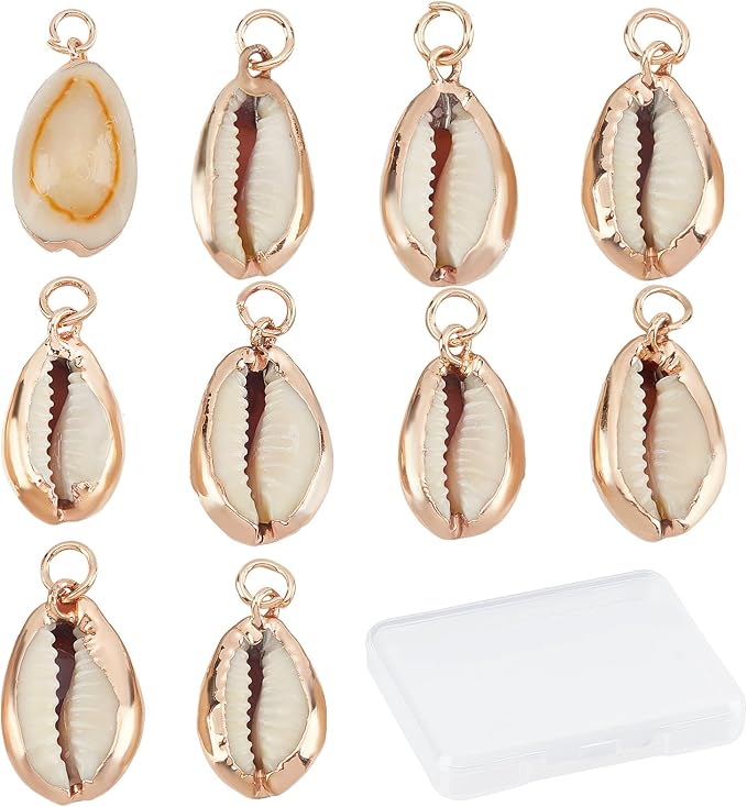 SUNNYCLUE 1 Box 10Pcs Natural Cowrie Shell Charms Oval Spiral Shell Seashell by SUNNYCLUE