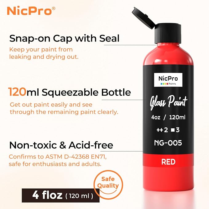 Nicpro 8 Colors Stained Glass Paint Set, 4oz / 120ml Waterproof Acrylic Enamel - Image 7