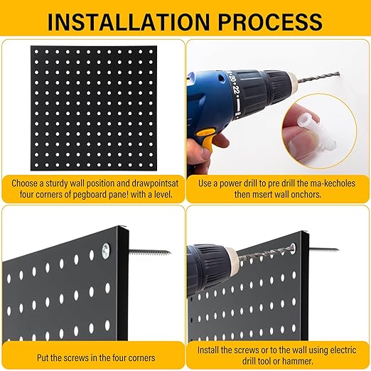 12 Pcs Metal Pegboard Panels 12" x 12" Heavy Duty Steel Peg Boards Wall Tool Organizer with Screw for Garage Tool Storage Office Organization Kitchen Craft Room