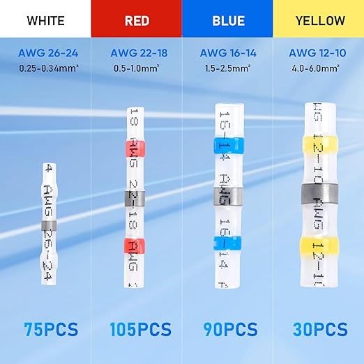 TICONN 300 Pcs Solder Seal Wire Connectors, Heat Shrink Butt Connectors, Waterproof and Insulated Electrical Wire Terminals, Butt Splice (300PCS)