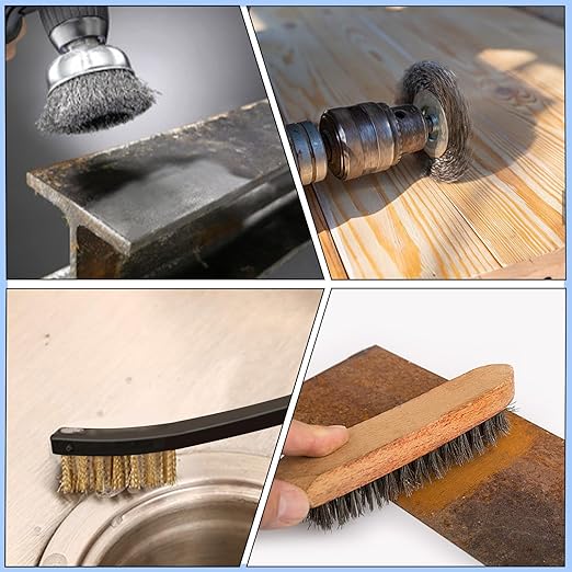 Glarks 9Pcs Wire Scratch Brush Set, Including 5Pcs Wire Wheel Cup Brushes,3Pcs Mini Wire Brush and Stainless Steel Wire Brush for Cleaning Dirt, Rust and Paint Remover