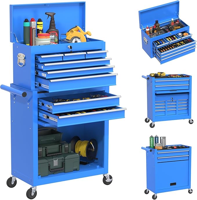 Rolling Tool Chest with Wheels, 8-Drawer High Capacity Tool Box with Wheels, Removable Storage Toolbox with Lock for Garage, Workshop