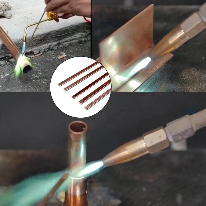 Brazing Rods Phosphor Copper 15% Silver Nitrate Sticks Copper Solder Kit Alloys Flat Industry Welding Rods for Air-conditioners, Refrigerators Pipe Gas and Freezers Storage HVAC(15% Silver Bcup-5)