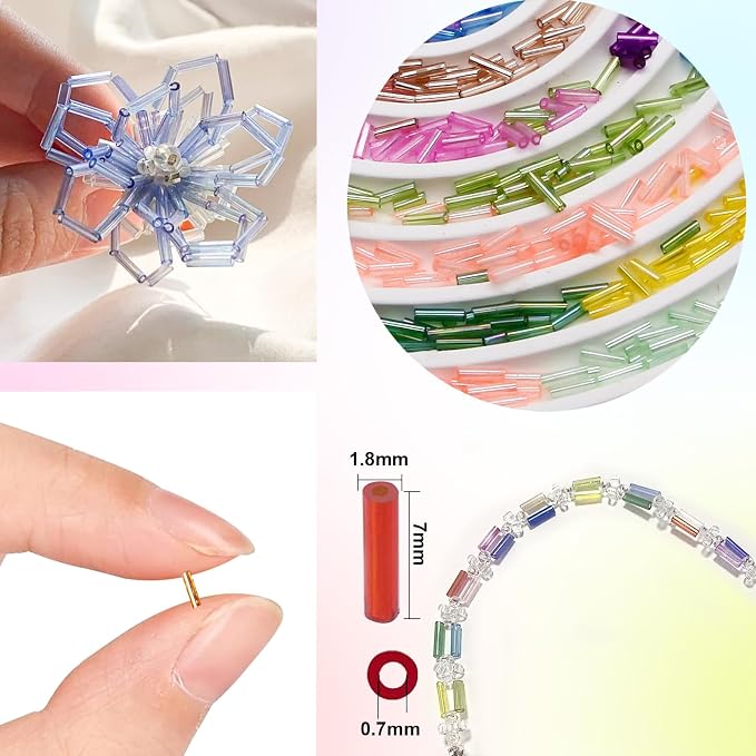EuTengHao 9600Pcs Tube Beads Kit 7mm Glass Bugle Seed Beads - Image 6
