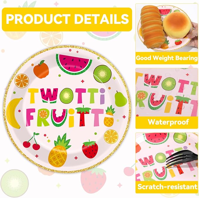 Qyeahkj 48Pcs Twotti Frutti Paper Plates and Napkins Summer Fruit 2nd Birthday - Image 3