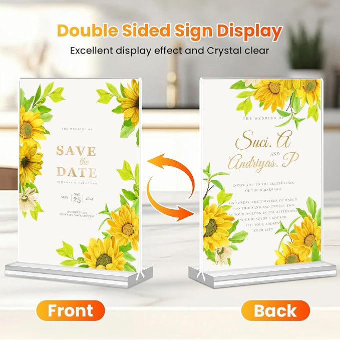 Acrylic Sign Holder 8.5x11, 10 Pack Clear Table Plastic Vertical Clear Double - Image 6