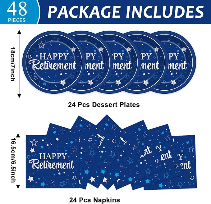 Qyeahkj 48Pcs Happy Retirement Paper Plates and Napkins Retirement Party - Image 2