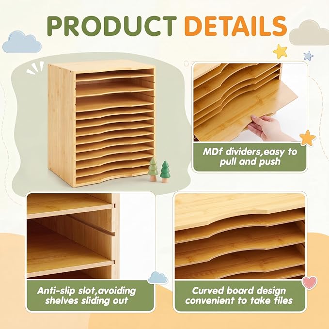 Ripeng 1 Pack Bamboo Puzzle Holder Rack, 12-Tier Adjustable Storage Organizer - Image 4