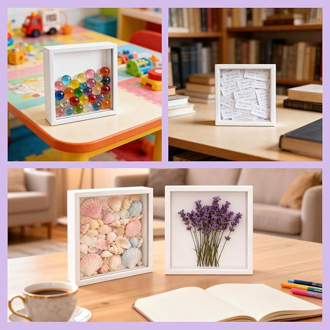 VOKOY 5 Pack 5" x 5" Shadow Box Frame, Small Wood White Hollow Photo Frame - Image 7