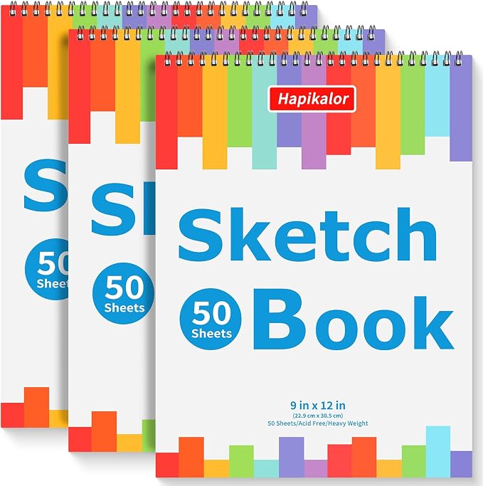 3-Pack 50 Sheets 9" x 12" Journal Kit, Spiral Bound Art Diary, Bulk School by Hapikalor